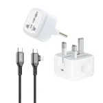 شارژر اپل 20 واتی مدل سه شاخه‌ + تبدیل برق 3 به 2 هادرون مدل A10-1 + کابل تبدیل USB-C و Lightning بودی مدل DC253TTL12B - زرد, 6 ماه گارانتی شرکتی