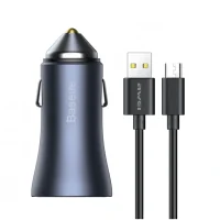 شارژر فندکی 40 وات باسئوس مدل Golden Contactor Pro + کابل تبدیل USB به USB-C اوی مدل CL-113T - طوسی, گارانتی اصالت و سلامت فیزیکی