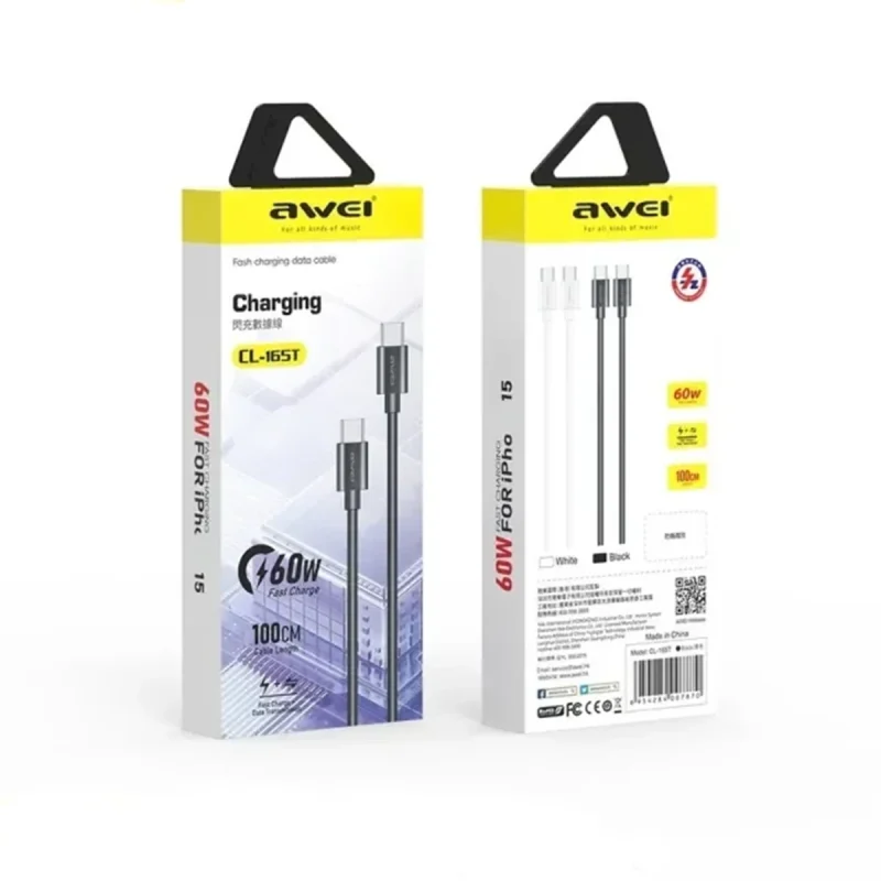 کابل تبدیل USB-C به USB-C اوی فست شارژ مدل CL-165T 60W 3