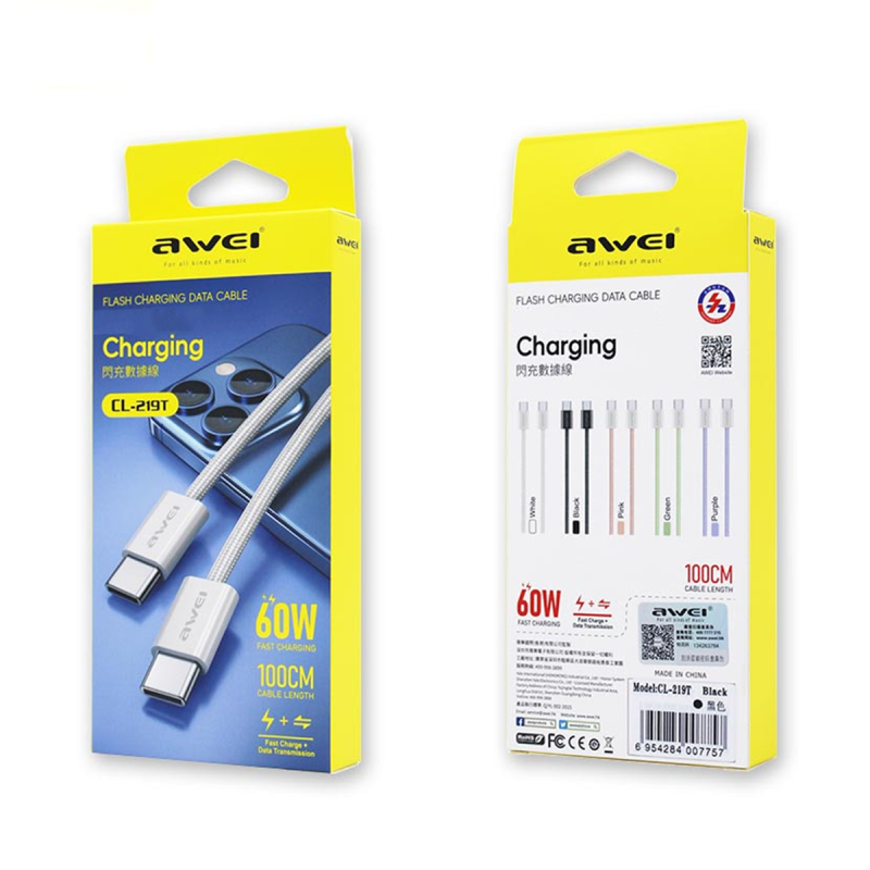 کابل تبدیل USB-C به USB-C اوی فست شارژ مدل CL-219T 60W 2