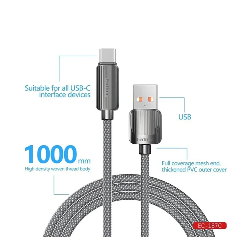 کابل تبدیل USB به USB-C ارلدام فست شارژ مدل EC-187C 4