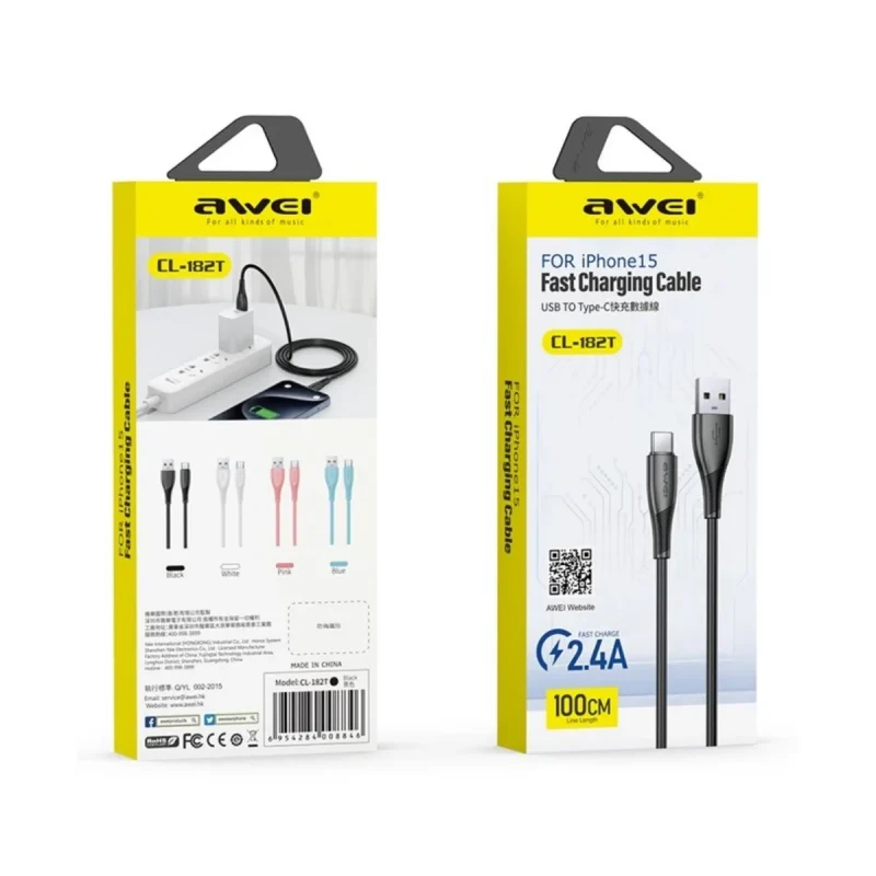 کابل تبدیل USB به USB-C اوی فست شارژ مدل AW- CL-182T 2