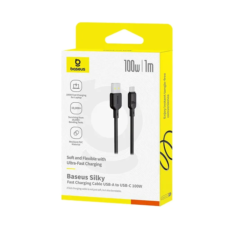 کابل سوپر فست شارژ USB به Type-C باسئوس مدل Silky100w-1M 4