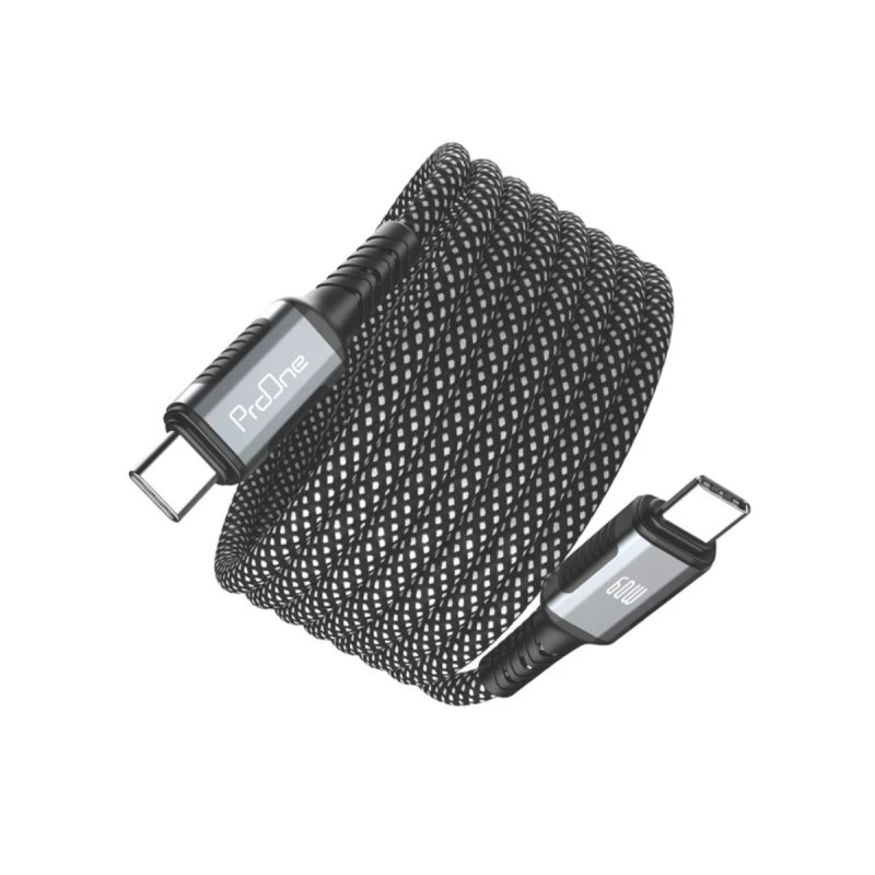 کابل شارژ USB-C به USB-C پرووان مدل PCC104 - خاکستری, ۱۲ ماه گارانتی شرکتی