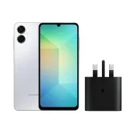 گوشی موبایل سامسونگ مدل Galaxy A06 حافظه 64 گیگابایت و رم 4 + شارژر سامسونگ 25 واتی مدل (سه شاخه‌ای) - آبی روشن, ۱۸ ماه گارانتی شرکتی - رجیستر شده + کد فعالسازی